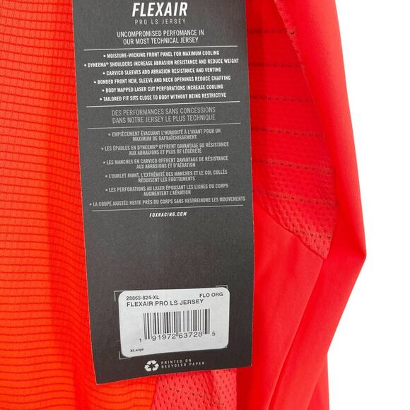 Fox Racing Flex Air Pro Jersey Long Sleeve Fluorescent Orange Size XL NEW NWT - Picture 5 of 6